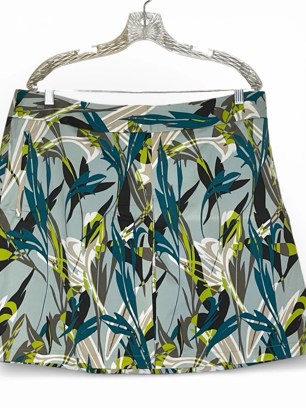 NWT Liz Golf Cotton Skort Blue Green Tropical Leaf Pattern Pockets sz 16
